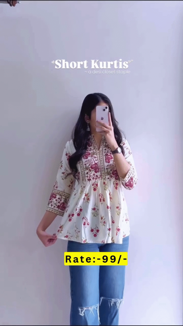 Stylish Floral Printed Short Kurtis for Women – A Must-Have Desi Closet Staple, Available in Multiple Colors and Designs - Image 3