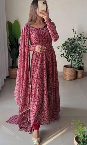 Paisley Printed Gotta Patti Anarkali Kurta with Trousers & With Dupatta