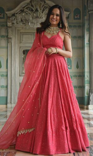 Embroidered Sequinned Semi-Stitched Lehenga & Unstitched Blouse With Dupatta