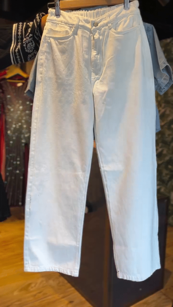 Chic Denim Shirt and White Wide-Leg Pants Set Featuring Rhinestone Accents and Soft Cotton Layering Tank Perfect for Effortless Summer Style - Image 2