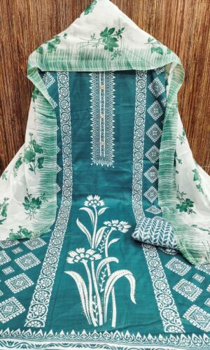 Floral Printed Stone Work Unstitched Dress Material
