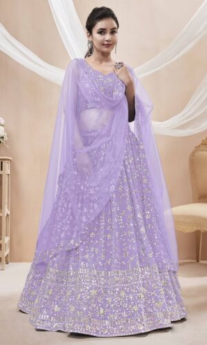 Embroidered Sequinned Semi-Stitched Lehenga Choli With Dupatta