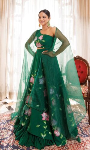 Printed One Shoulder Cotton Ready to Wear Lehenga & Blouse With Dupatta