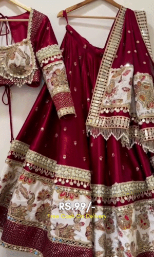 Maroon and Cream Embroidered Bridal Lehenga Choli Set with Heavy Mirror, Sequin, and Zari Work Featuring Full Sleeves, Tassel Details, and Matching Dupatta – Ideal for Weddings and Festive Occasions