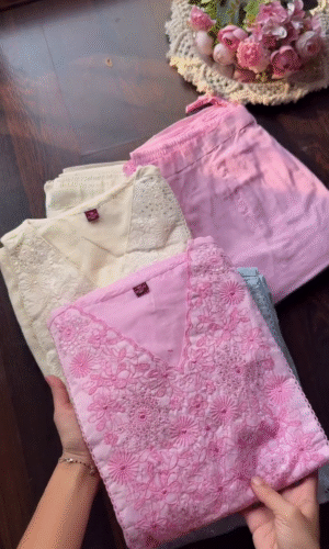 Soft Cotton Chikankari Embroidered Kurta Set with Matching Pants and Dupatta in Pastel Shades – Comfortable Daily Wear and Festive Ethnic Suit for Women