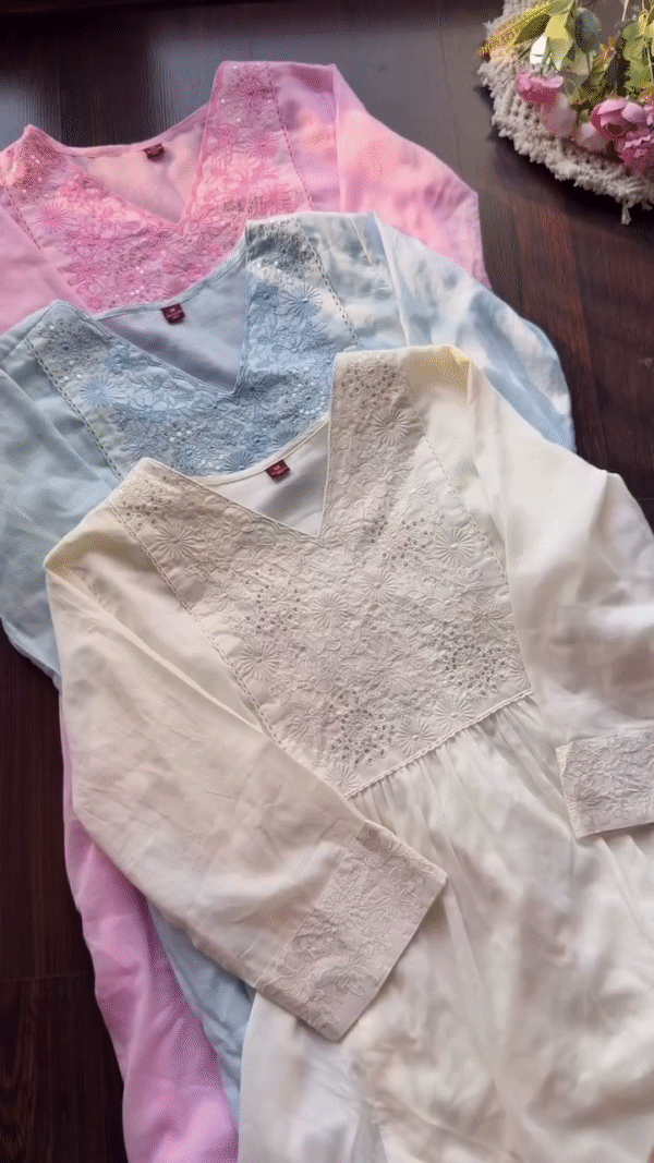 Soft Cotton Chikankari Embroidered Kurta Set with Matching Pants and Dupatta in Pastel Shades – Comfortable Daily Wear and Festive Ethnic Suit for Women - Image 2
