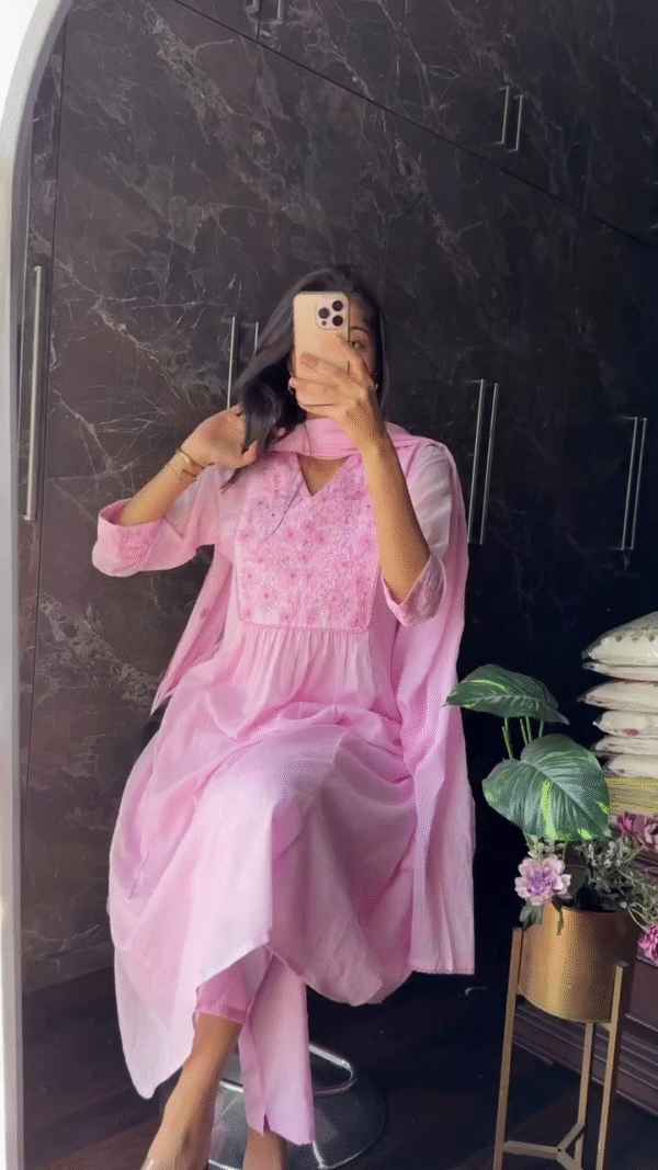 Soft Cotton Chikankari Embroidered Kurta Set with Matching Pants and Dupatta in Pastel Shades – Comfortable Daily Wear and Festive Ethnic Suit for Women - Image 3